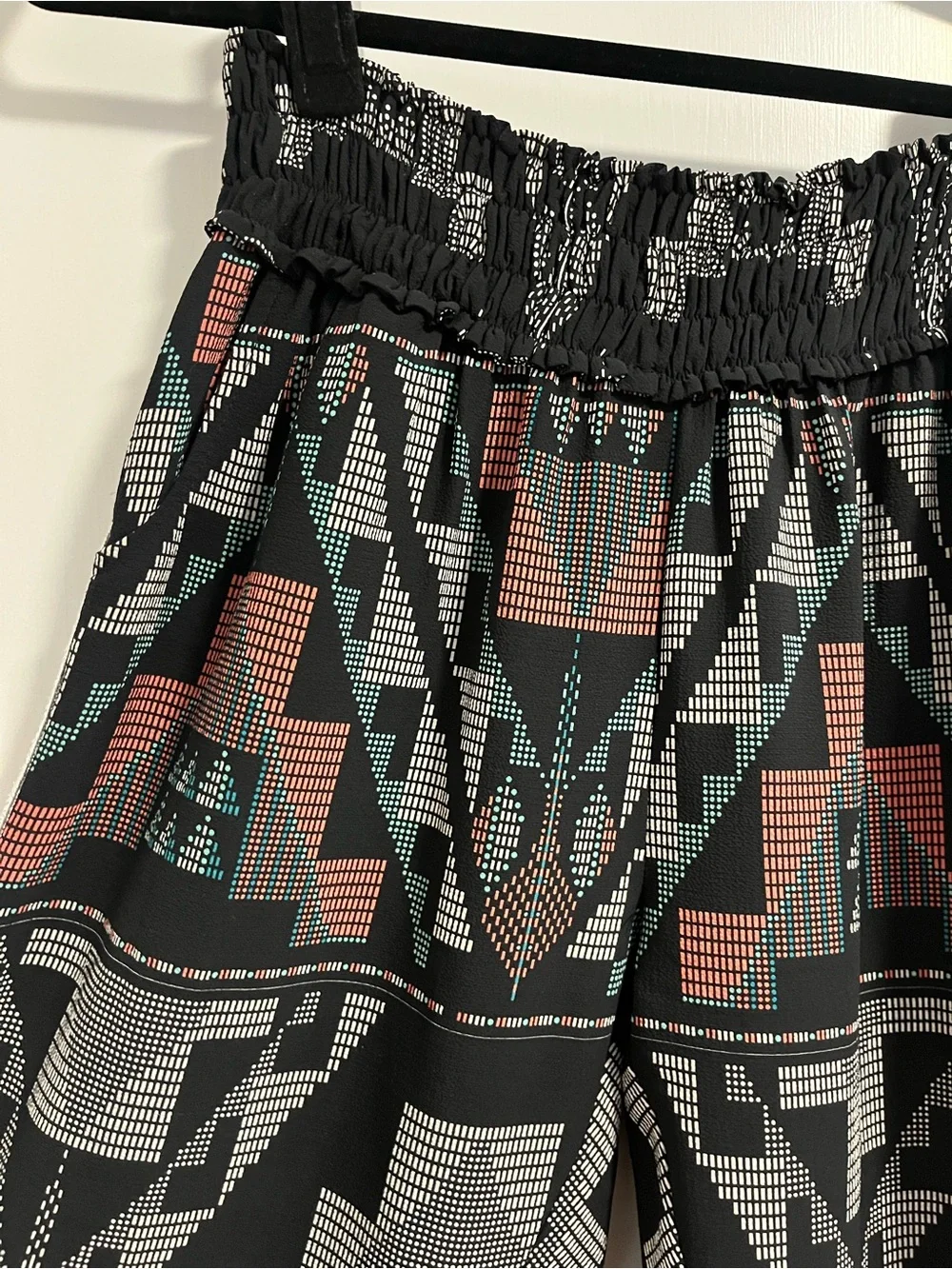 Black Aztec Print Elastic Waist Harem Pants